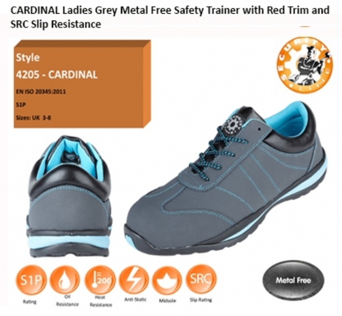 CARDINAL Ladies Grey Metal Free Safety Trainer