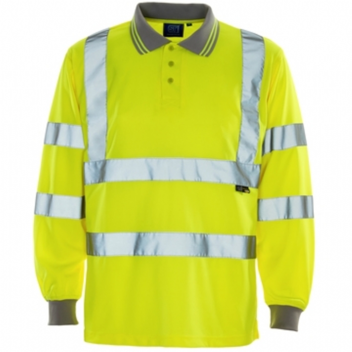 Hi Vis Yellow Long Sleeved Bird Eye Polo Shirt