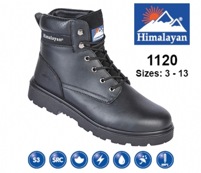 HIMALAYAN  Black Leather Safety Ankle Boot With Steel Midsole And Toecap 