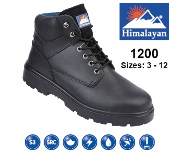 HIMALAYAN  Black Leather Safety Boot With Steel Midsole And Toecap 
