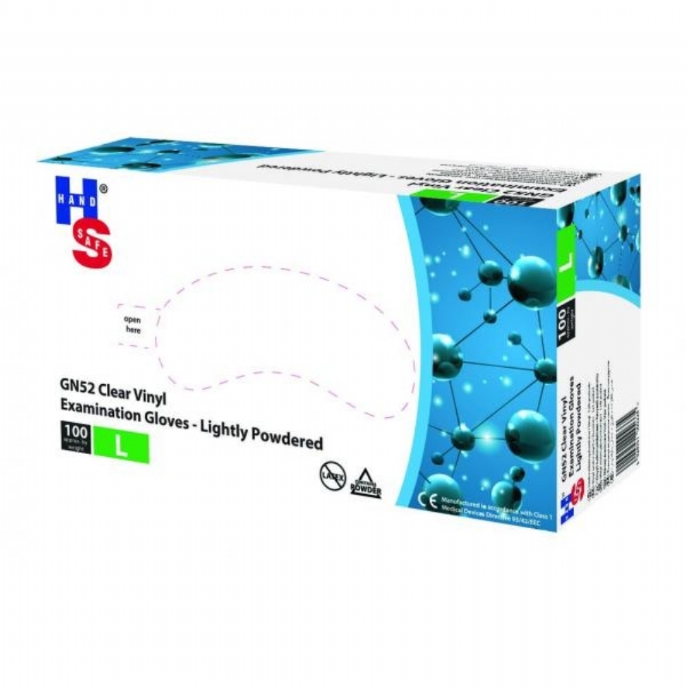 GN52 Hand Safe Lightly Powdered Vinyl Gloves Aston Pharma