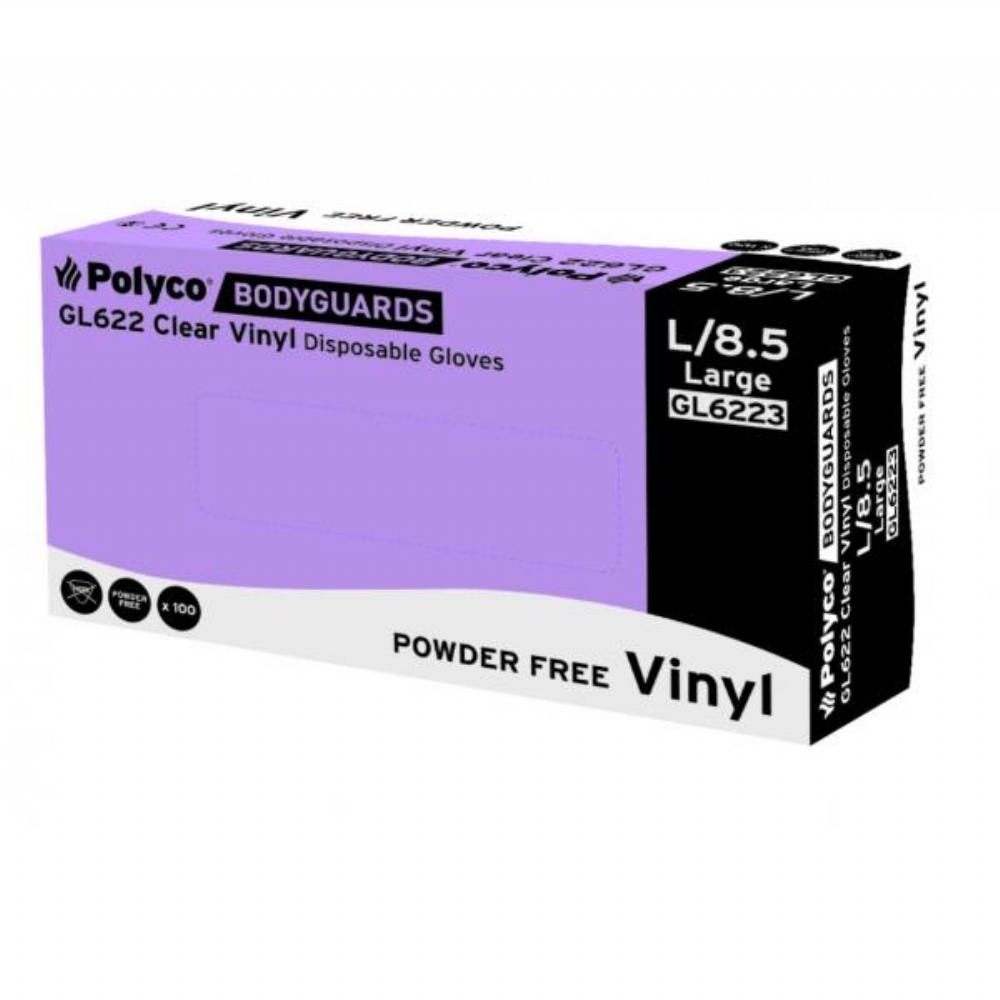 GL622 Bodyguards 4 Clear Vinyl PF Gloves Aston Pharma