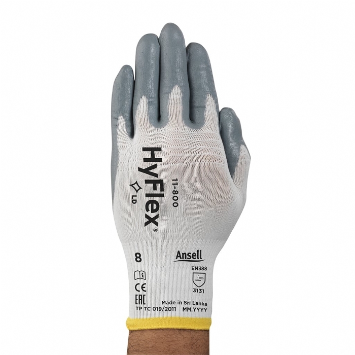 Ansell HyFlex 11-800 Palm Side Coated White/Grey Nitrile Gloves