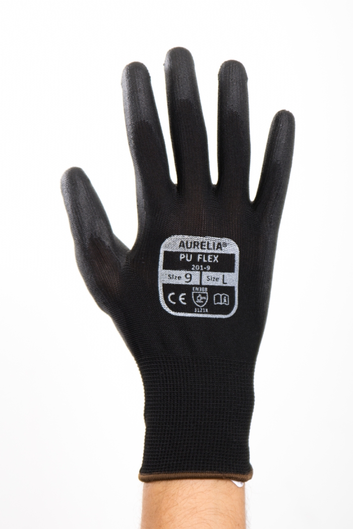 Aurelia PU Flex Black - Black PU Palm Coated with Polyester Liner Glove