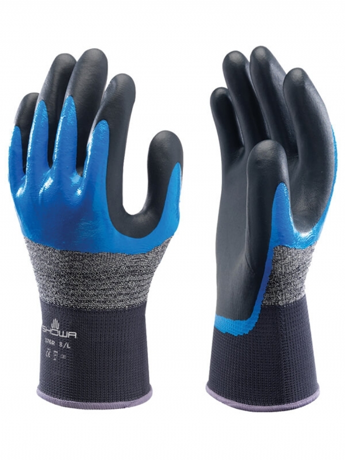 Showa 376R Mens Work Gloves Nitrile Double Dip Coating Hand & Wrist Protection