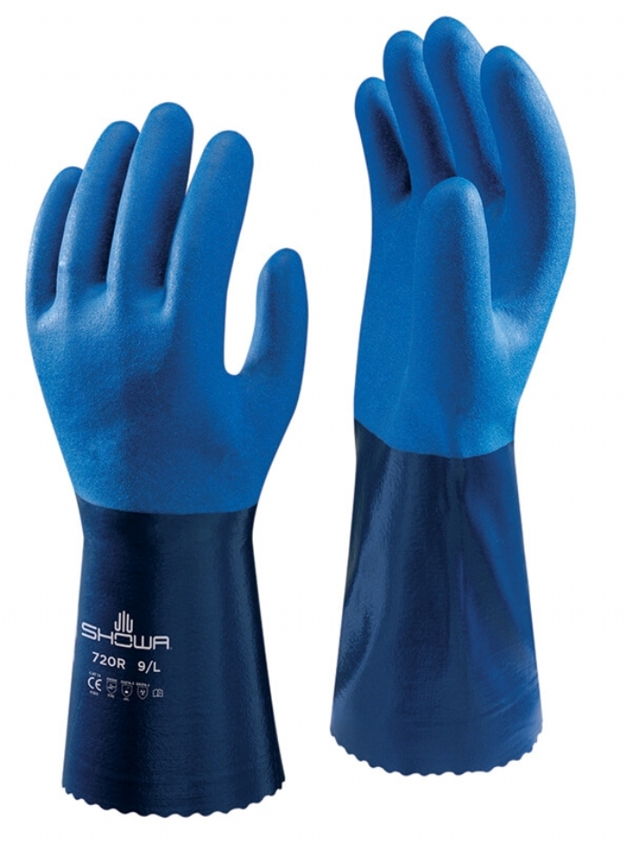 SHOWA 720R Blue Nitrile-Coated Gauntlets