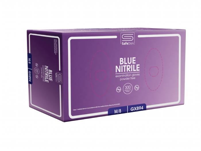 GX894 Blue nitrile powder free examination glove twin pack