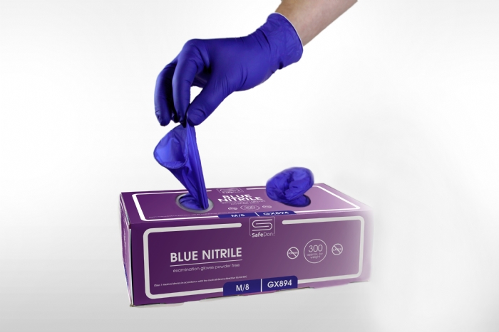 GX894 Blue nitrile powder free examination glove twin pack