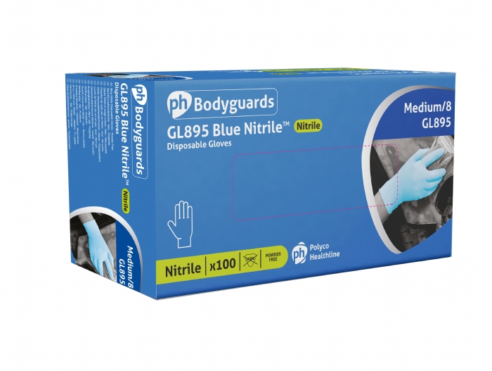 GL895 Bodyguards 4 Blue Nitrile Powder Free Disposable Gloves