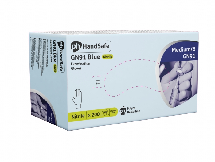 GN91 Hand Safe Blue Powder Free Nitrile Gloves - stretchy
