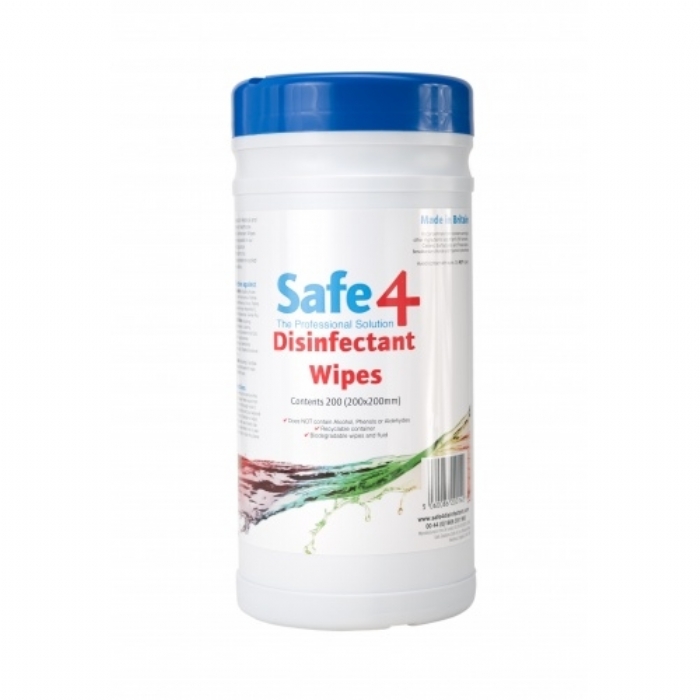 Safe4 Disinfectant Wipes - Tubs of 200 
