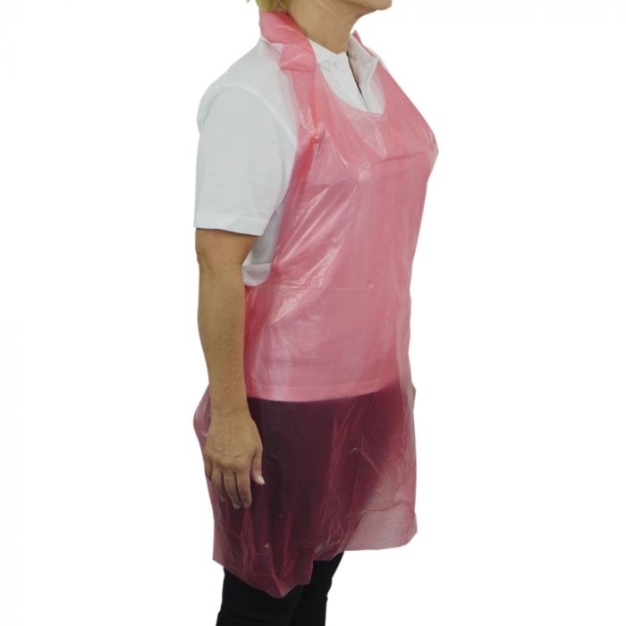 Premium Polythene Aprons in a Dispenser Pack - Red