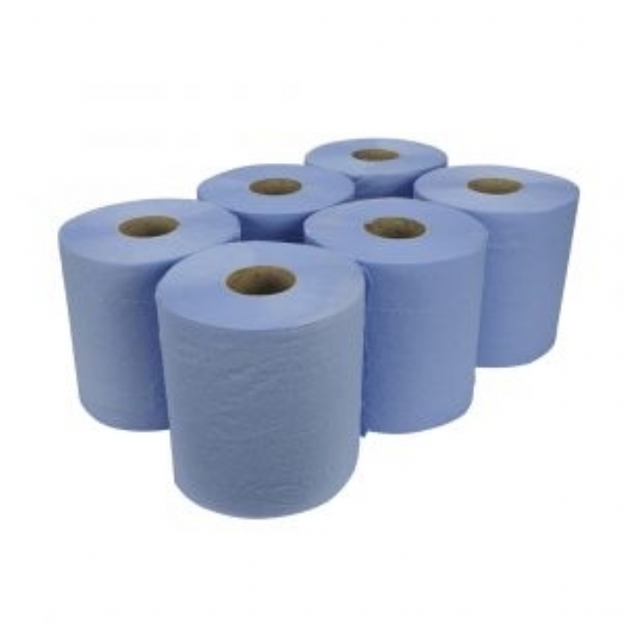 Essentials 2ply Blue Embossed Centre Feed Rolls - Case of 6