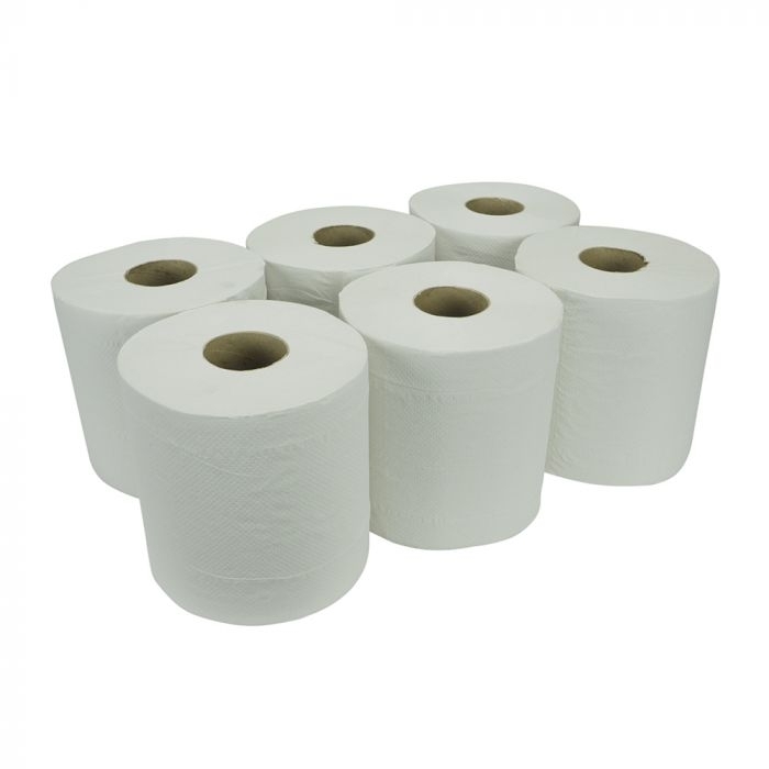 Essentials 2ply White Embossed Centre Feed Rolls - Case of 6