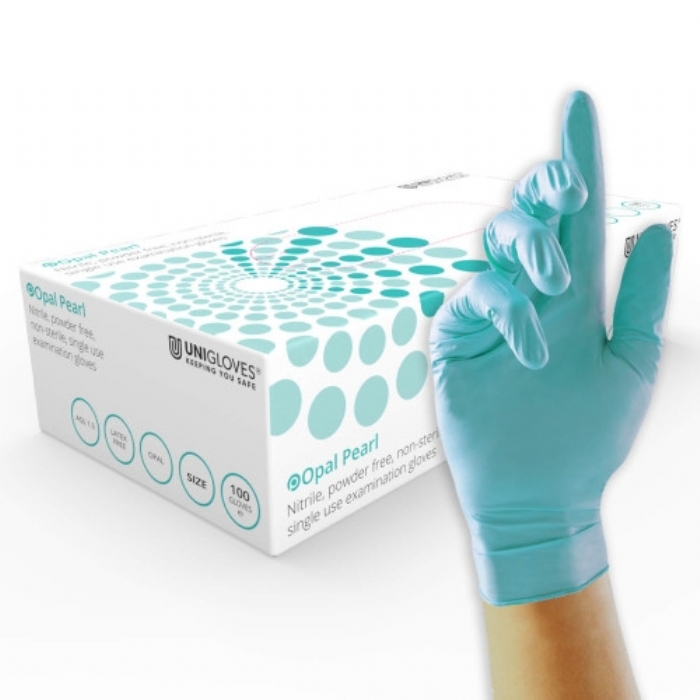 Opal Aqua Blue Pearl Nitrile Medical Gloves