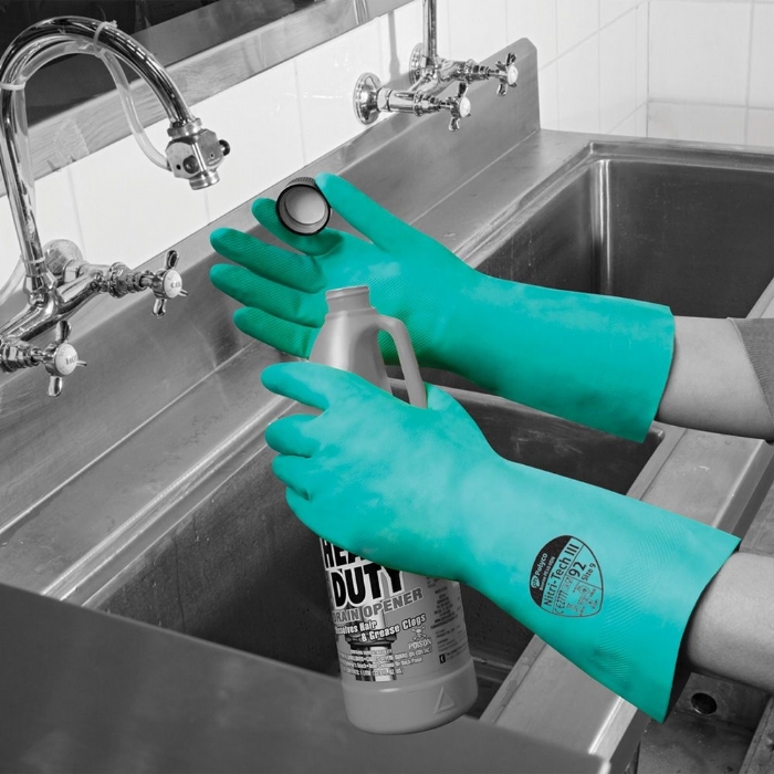 Nitri-Tech III Green Flock Lined Nitrile Synthetic Rubber Glove