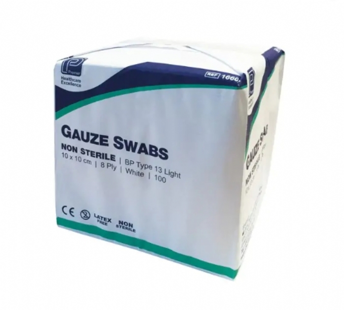 Premier 8ply Non Sterile Gauze Swabs - 10cm x 10cm