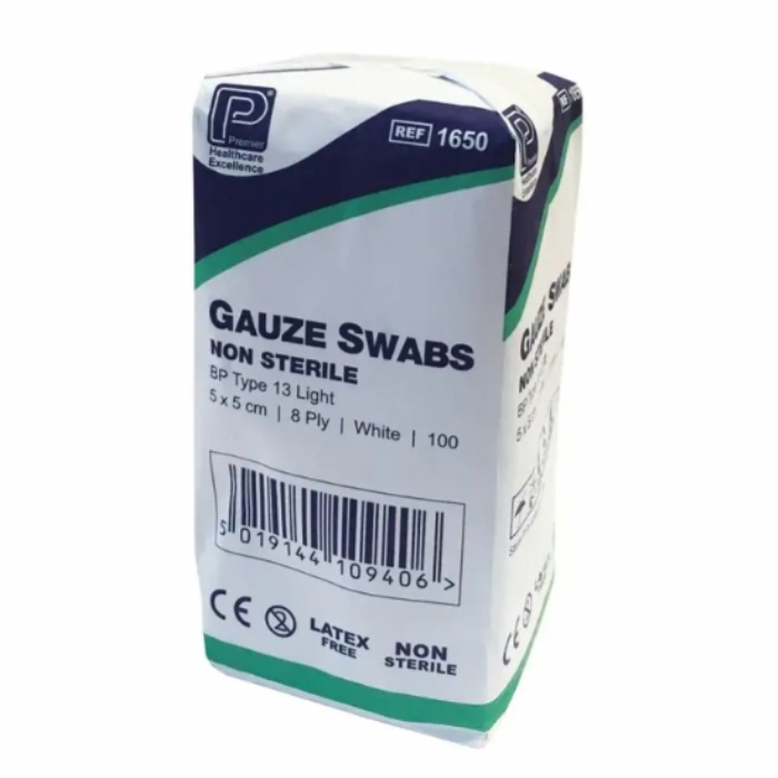 Premier 8ply Non Sterile Gauze Swabs - 5cm x 5cm