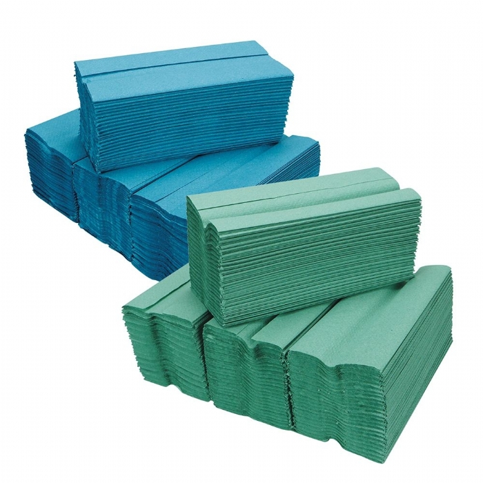 Fine Touch Green/Blue 1ply C Fold Hand Towels