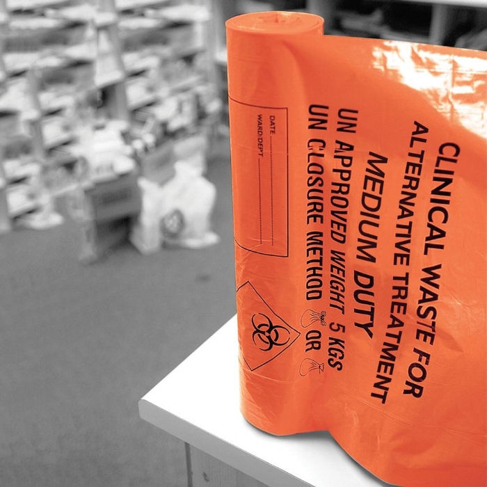 Orange Medium Duty Clinical Waste Sacks on a Roll (90L, 5kg)