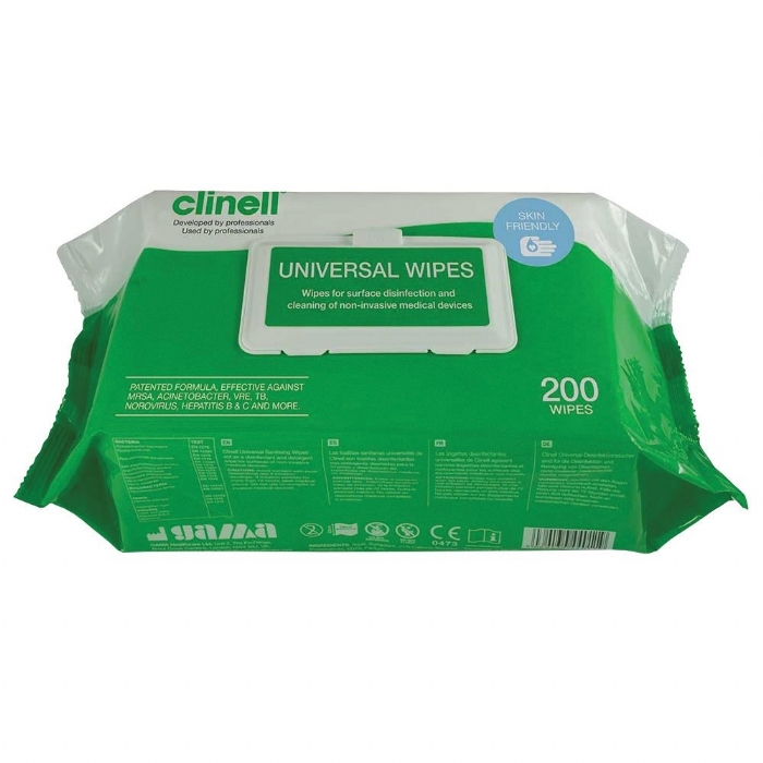 Clinell Universal Sanitising Wipes Flowrap Pack - 200 Wipes