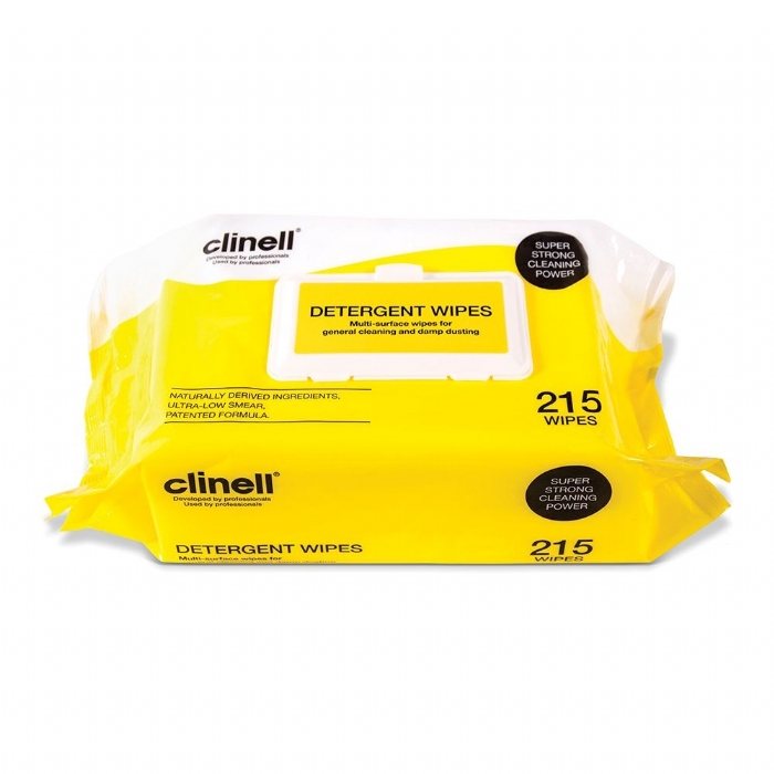  Clinell Detergent Wipes - Flowrap Pack 215 Wipes