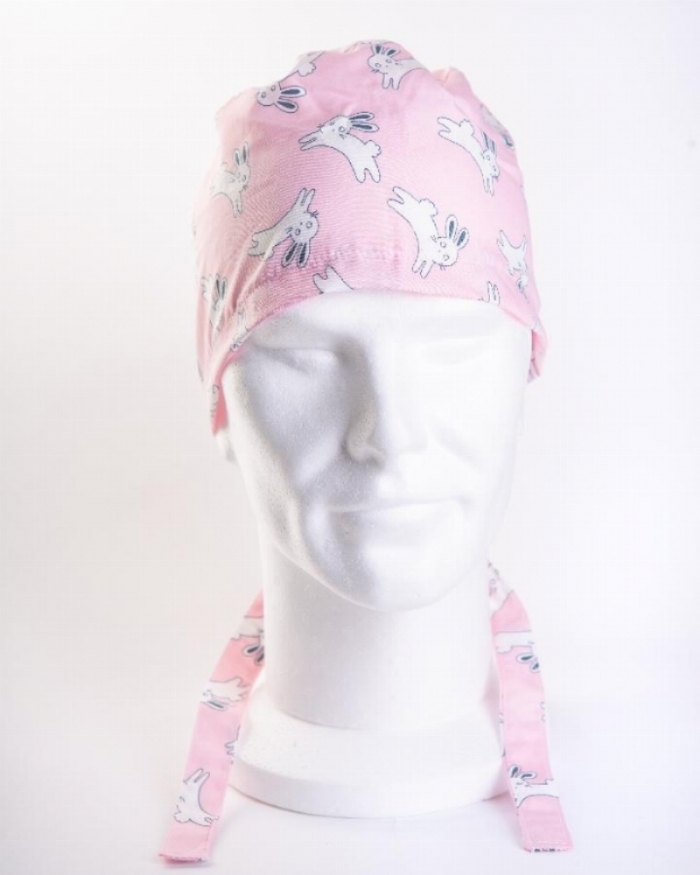  Pink Jumping Rabbits Surgeons Hat 100% Cotton