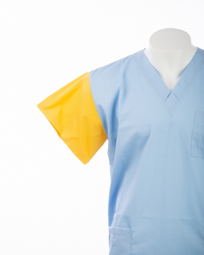 Yellow Sleeve Colour Coded Short Sleeve Scrub Top 100% Cotton