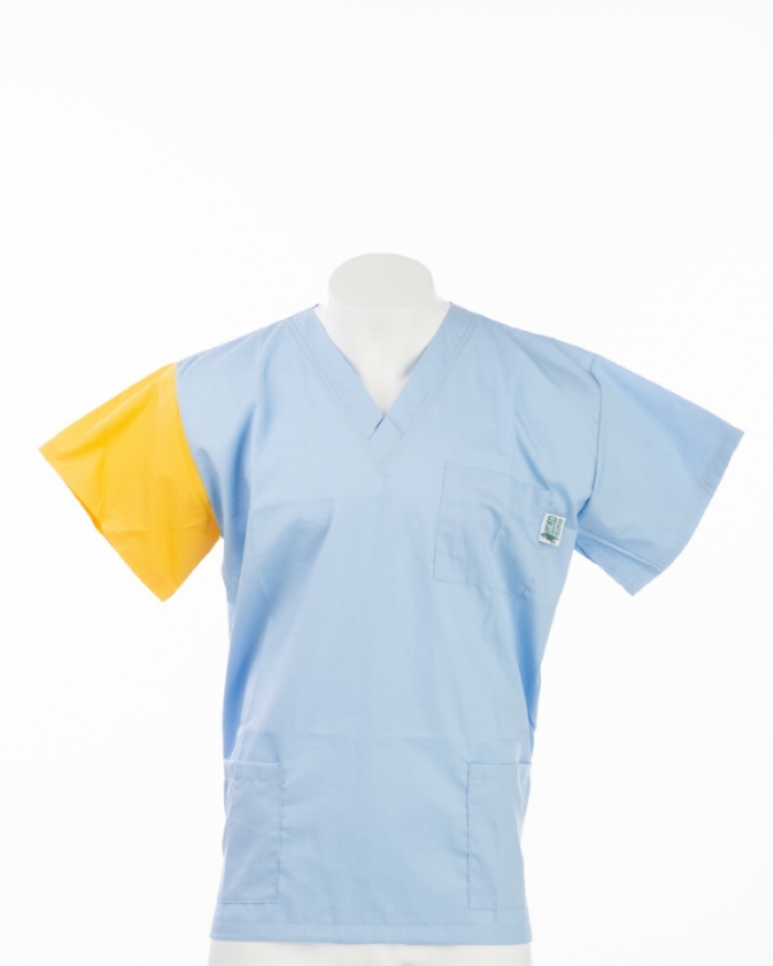 Yellow Sleeve Colour Coded Short Sleeve Scrub Top 100% Cotton