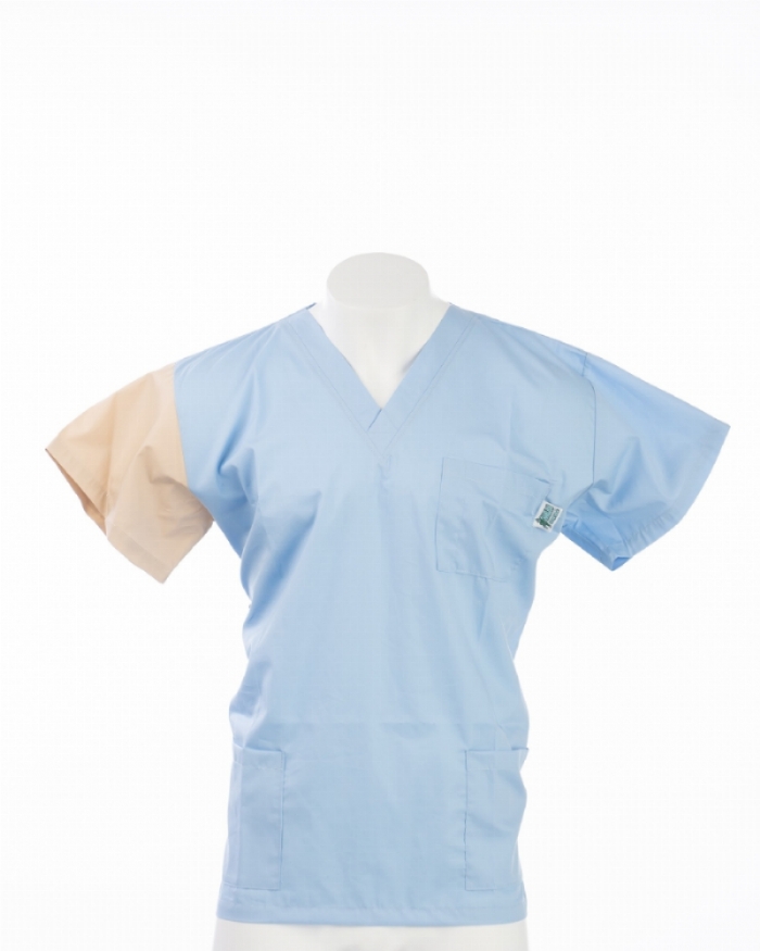 Cream Sleeve Colour Coded Short Sleeve Scrub Top 100% Cotton