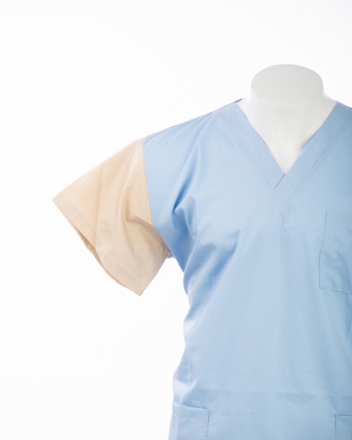 Cream Sleeve Colour Coded Short Sleeve Scrub Top 100% Cotton