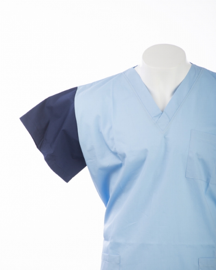 Navy Sleeve Colour Coded Short Sleeve Scrub Top 100% Cotton