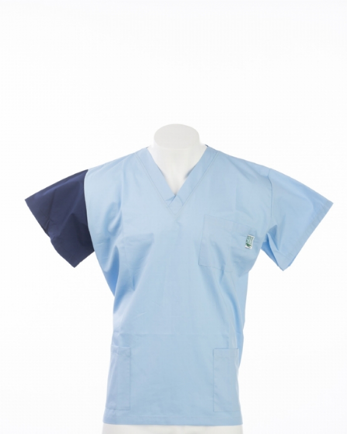 Navy Sleeve Colour Coded Short Sleeve Scrub Top 100% Cotton