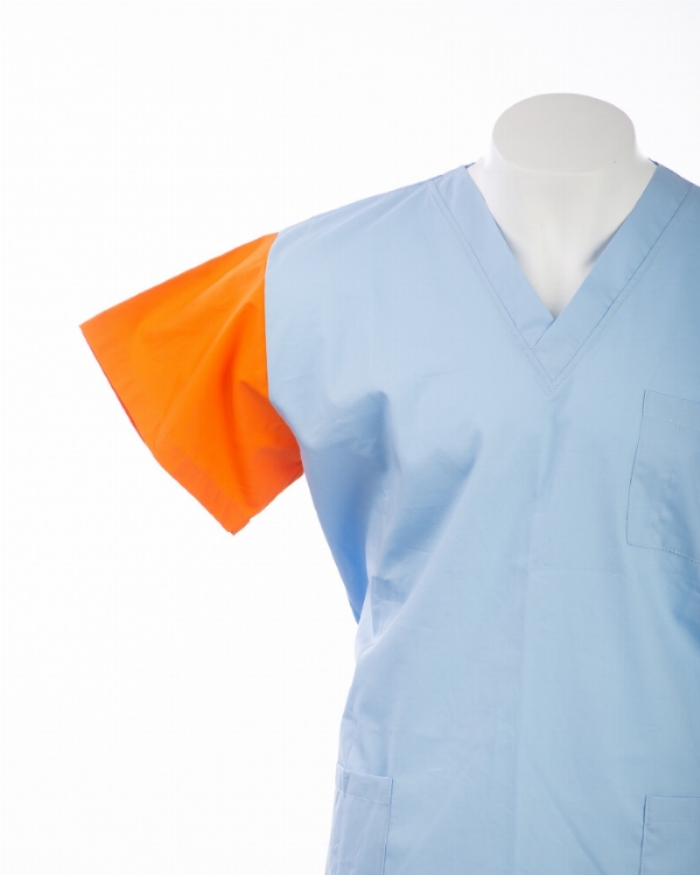 Orange Sleeve Colour Coded Short Sleeve Scrub Top 100% Cotton