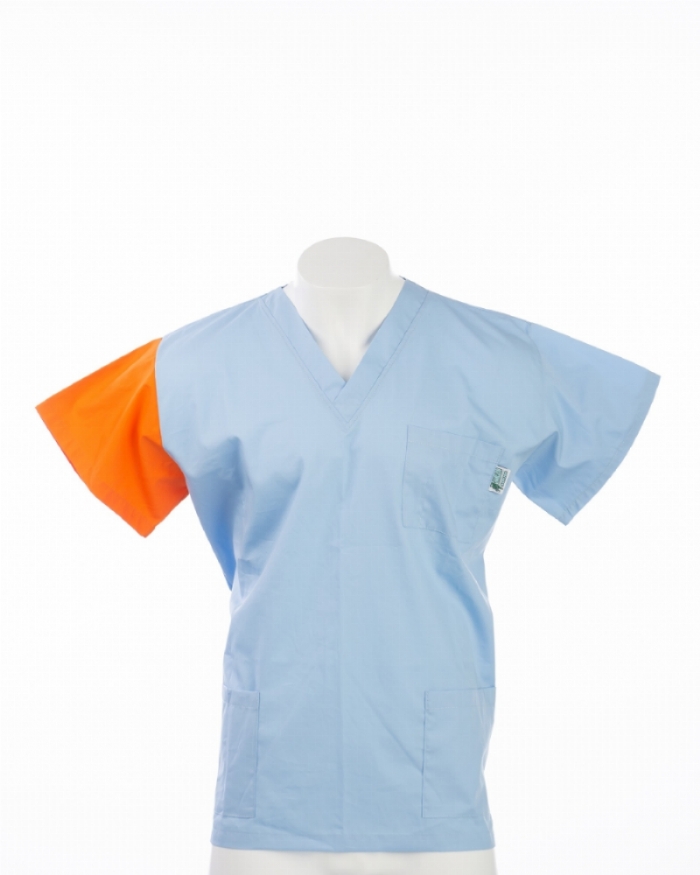 Orange Sleeve Colour Coded Short Sleeve Scrub Top 100% Cotton