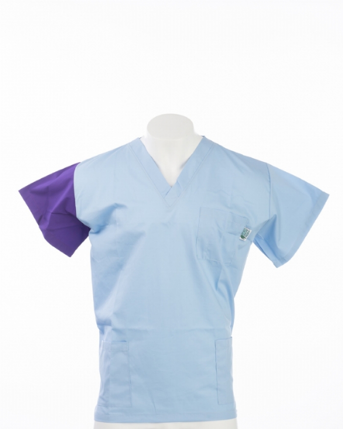 Purple Sleeve Colour Coded Short Sleeve Scrub Top 100% Cotton