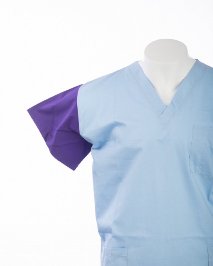 Purple Sleeve Colour Coded Short Sleeve Scrub Top 100% Cotton