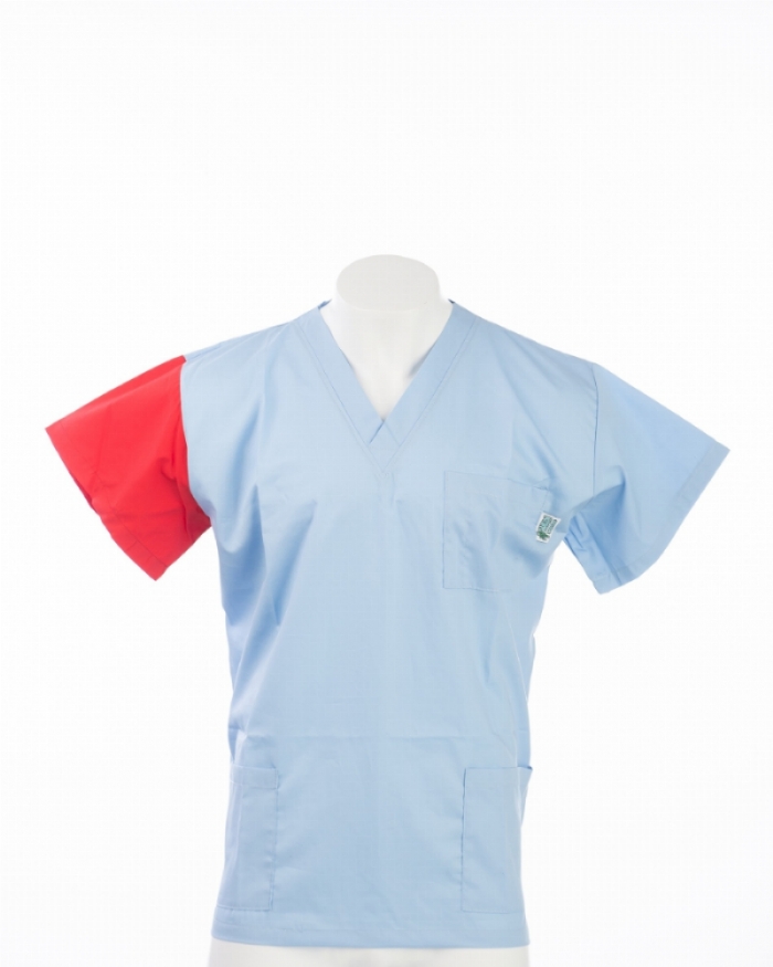 Red Sleeve Colour Coded Short Sleeve Scrub Top 100% Cotton