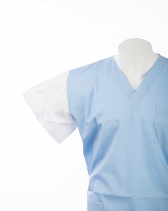 White Sleeve Colour Coded Short Sleeve Scrub Top 100% Cotton