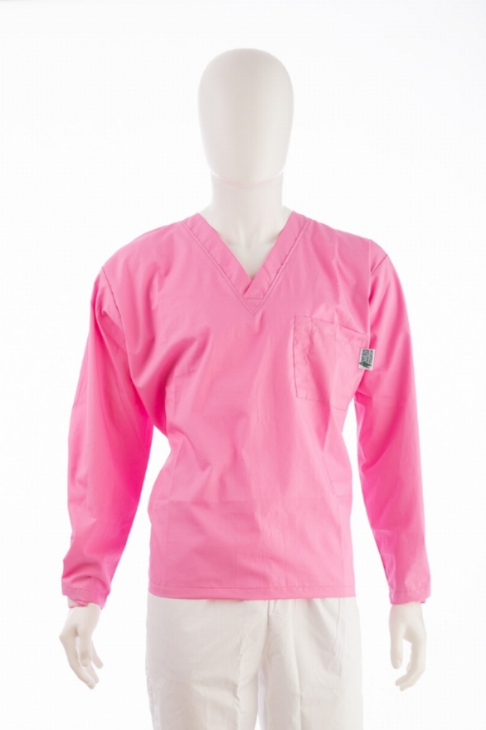 Sugar Pink Long Sleeve Scrub Top Velcro Cuff 100% Cotton