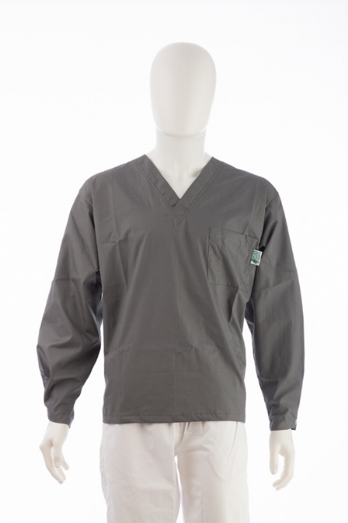 Dark Grey Long Sleeve Scrub Top Velcro Cuff 100% Cotton