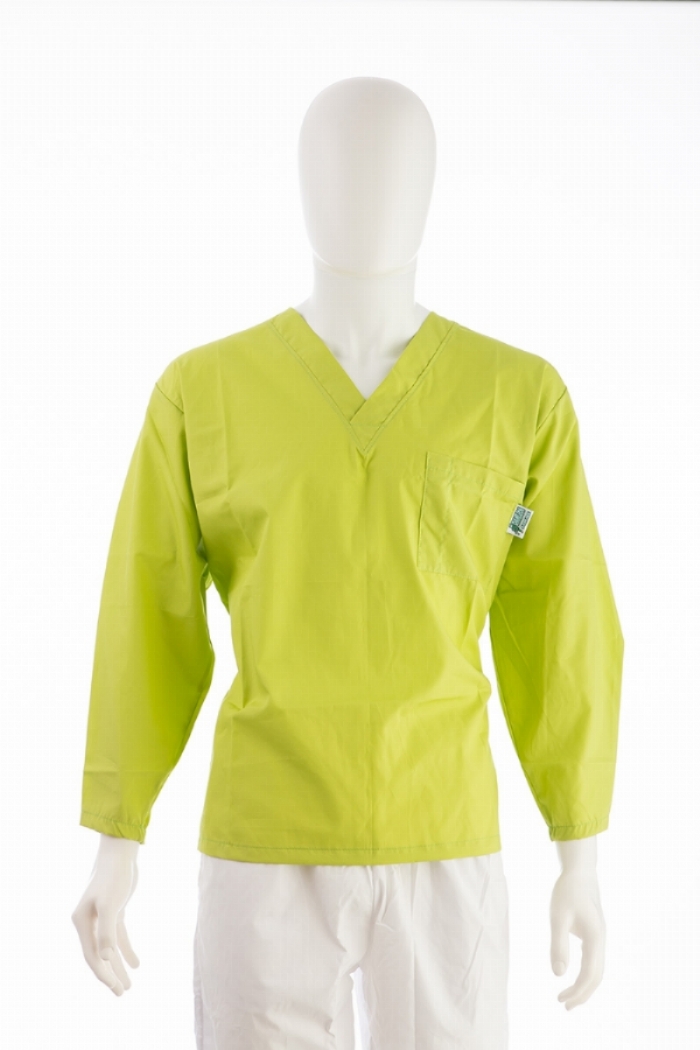 Chartreuse Long Sleeve Scrub Top Velcro Cuff 100% Cotton