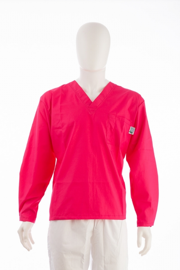 Cerise Long Sleeve Scrub Top Velcro Cuff 100% Cotton