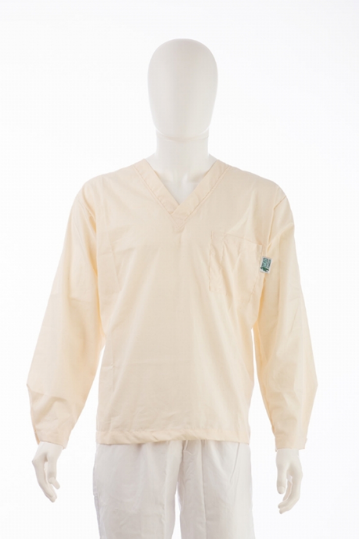 Natural Long Sleeve Scrub Top Velcro Cuff 100% Cotton