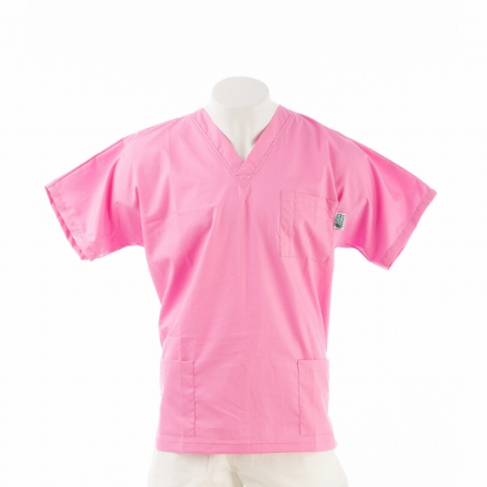  Sugar Pink Short Sleeve Scrub Top with Side Pockets 100% Cotton