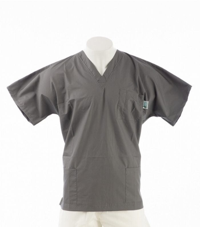 Dark Grey Short Sleeve Scrub Top with Side Pockets 100% Cotton