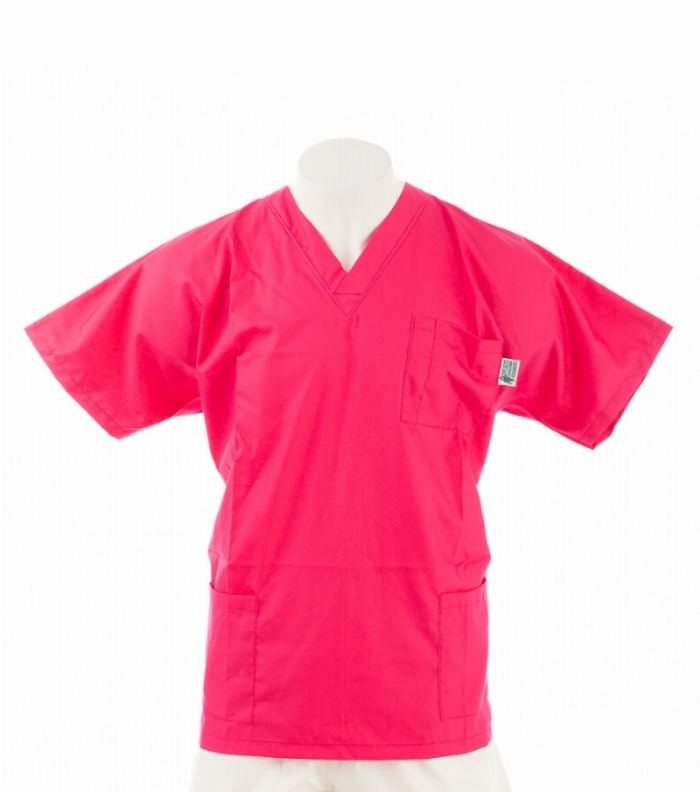  Cerise Short Sleeve Scrub Top with Side Pockets 100% Cotton