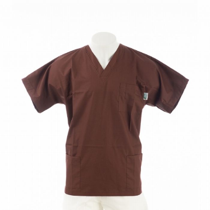  Brown Short Sleeve Scrub Top with Side Pockets 100% Cotton