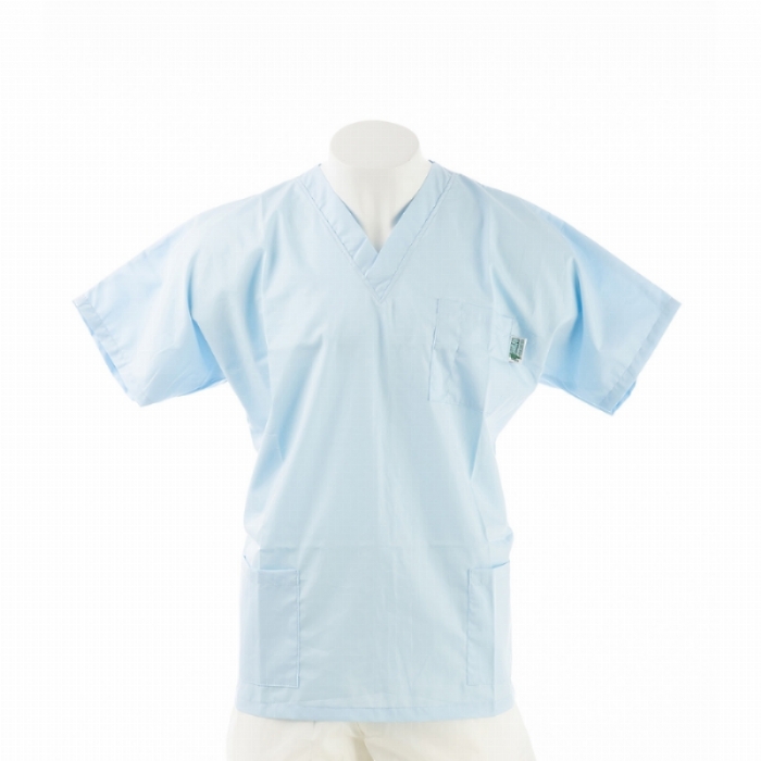  Pale Blue Short Sleeve Scrub Top with Side Pockets 100% Cotton