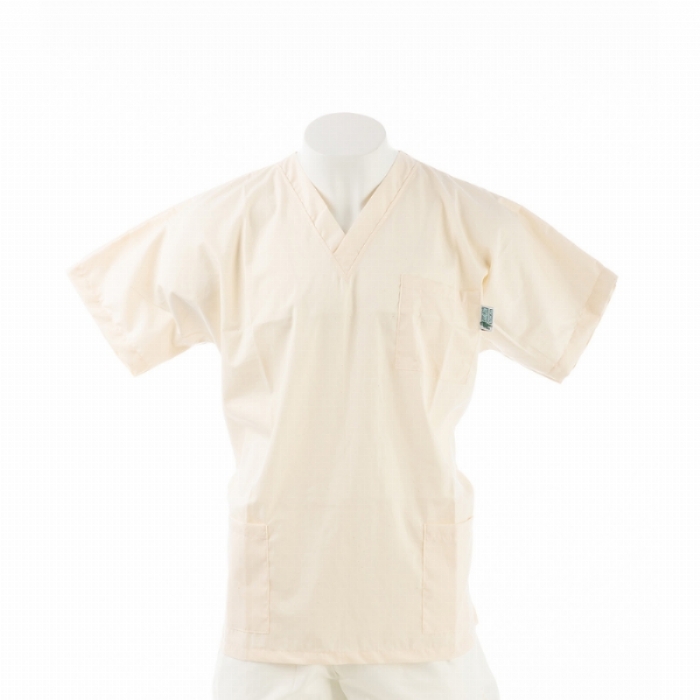  Natural Short Sleeve Scrub Top with Side Pockets 100% Cotton